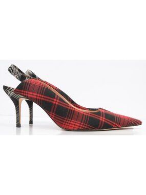 Zara Woman Red Tartan Slingback Pointy Toe Heels Pumps Women's 11 EUR 42 Holiday